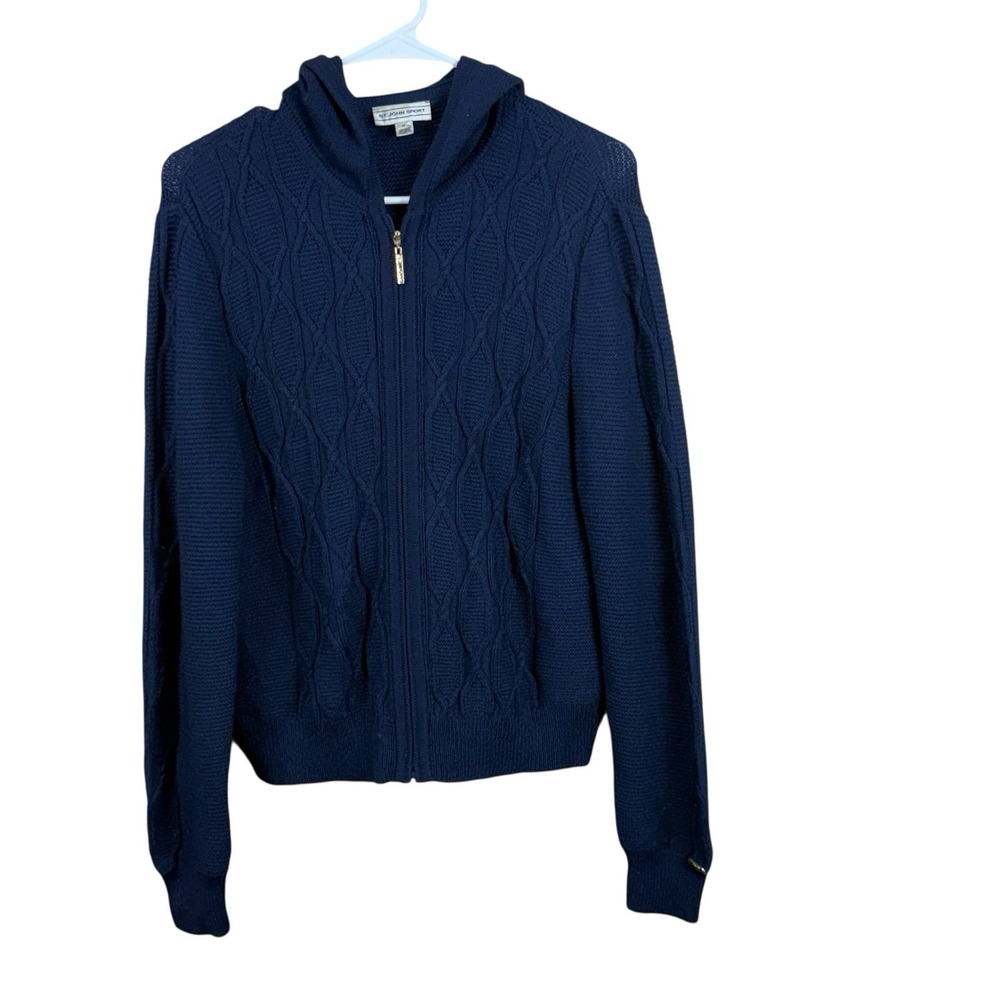 St. John Sport‎ Women's Zip Up Hoodie Sweater Navy With Gold Size Medium